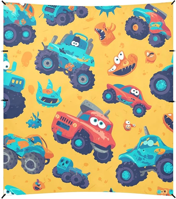Hand Drawn Truck Car Pattern Cute Beach Canopy UPF50 Waterproof Sun Shelter Includes Sand Shovel Sandbags Stability Poles for Camping Picnics Backyard &amp Fishing