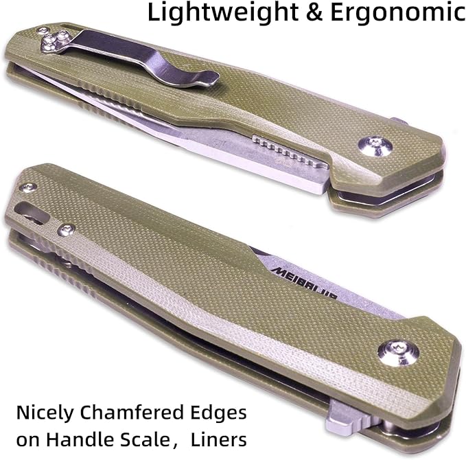 Pocket Knife D2 Blade Folding Knife with G10 Handle Smooth Flipping Action EDC Knife with Ball Bearing for Hiking Camping Outdoor Gifts for Men