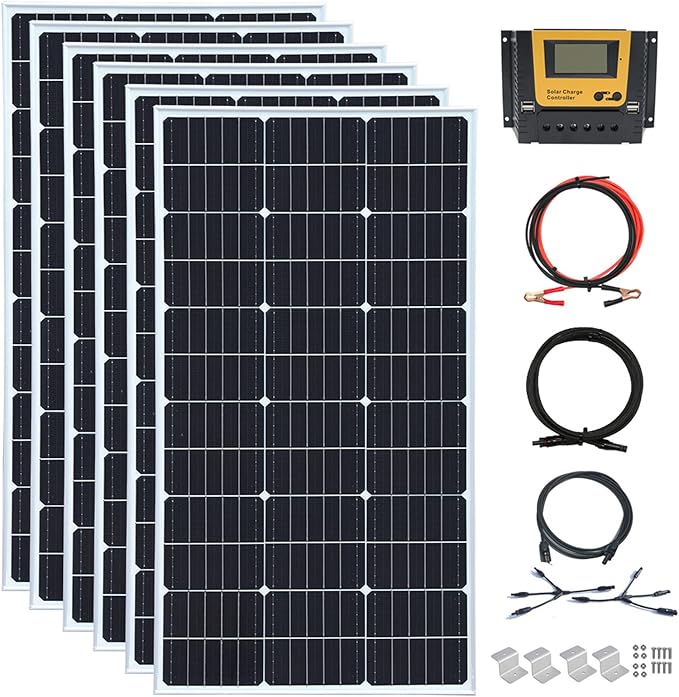 600 Watt 24Volt Solar Panel Kit 6X100W Monocrystalline Module 50A Charge Controller for RV Boats Trailer CamperOff-Grid System (600W Solar Kit)