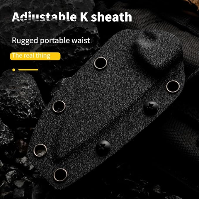 HUANG FU Fixed Blade Knife 7.08 Inches Total Length Double Edge High-Carbon Steel Tactical Survival Knife with K-Sheath (Brown stem)