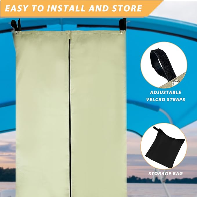 Privacy Tent for Boats Heavy-Duty Hanging Changing Room for Pontoon Boats Privacy Curtains for Pontoon Boats Attaches to Bimini Top Poles (Gray)