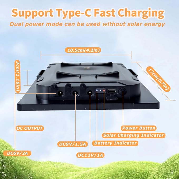 6W Solar Panel for Trail Cameras 6V/9V/12V Solar Battery Charger Kit Built-in 6000mAh Rechargeable Battery Trail Camera Solar Panel IP65 Waterproof Hunting Accessories 5ft Cable