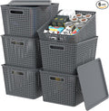 6-Pack Large Plastic Storage Basket Bins with Lid Stackable Storage Baskets with Lids 14.05 x 11.65 x 8.66 Gray