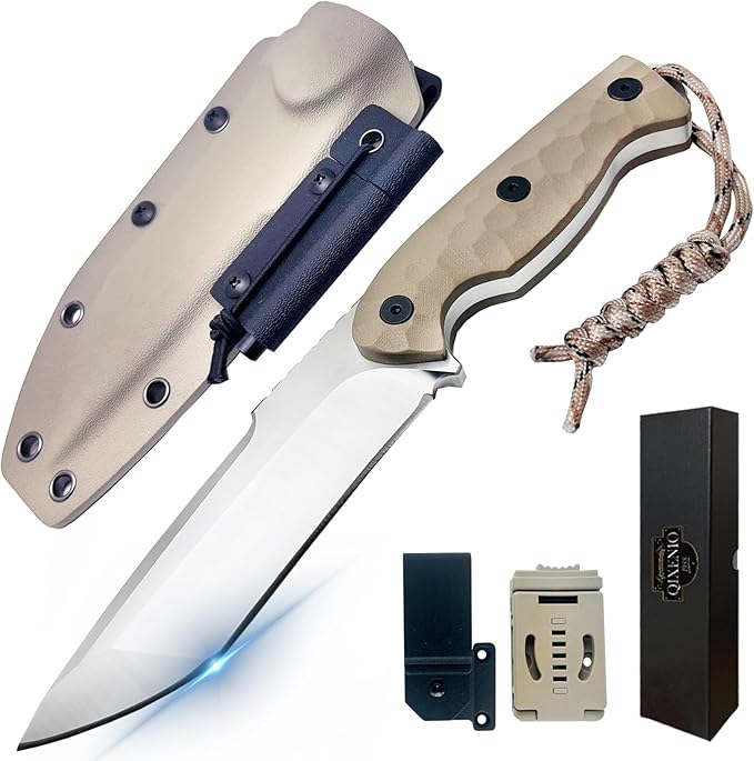 VG-10 Steel Survival Knife with G10 Handle &amp K-Sheath - 10 Tactical Outdoor Knife Fire Starter Kit Multi-Position Carry