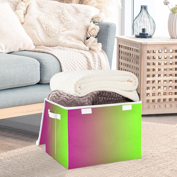Red Green Gradient Storage Bin with Lid Stackable Shoebox Storage Large Fabric Storage for Office Supplies Home Decor