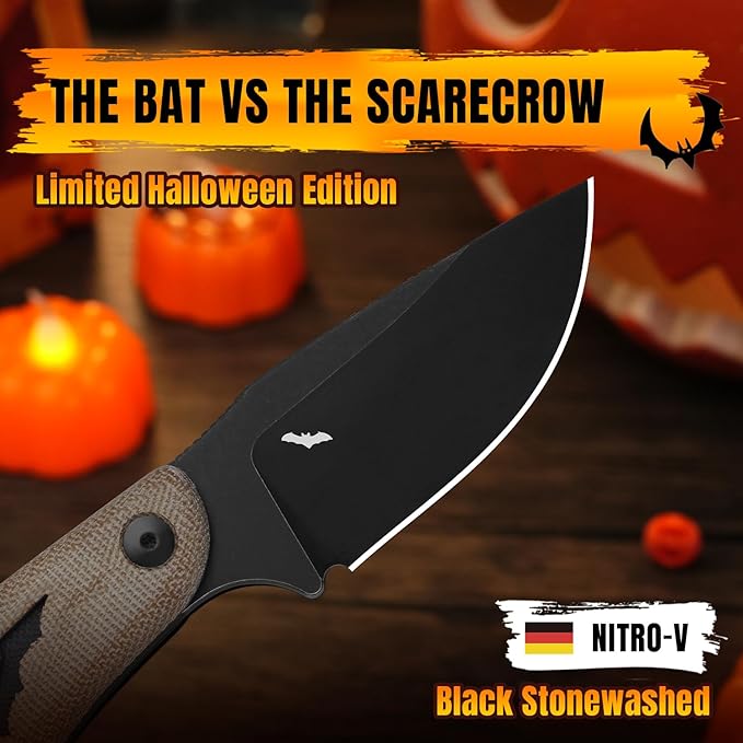 Kizer Hare Fixed Blade Knife 3.14 Nitro V Blade Halloween EDC Hunting Knife with Brown Micarta and Black G10 Handle Small Camping Knives with Kydex Sheath Survival Knives for Men Women 1077HW1