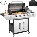 Kendane 4-Burner Propane Gas BBQ Grill with Side Burner Barbecue Gas Grill with Enameled Cast Iron Grates for Outdoor Patio Garden Barbecue 53000 BTU Stainless Steel Grill Cover included