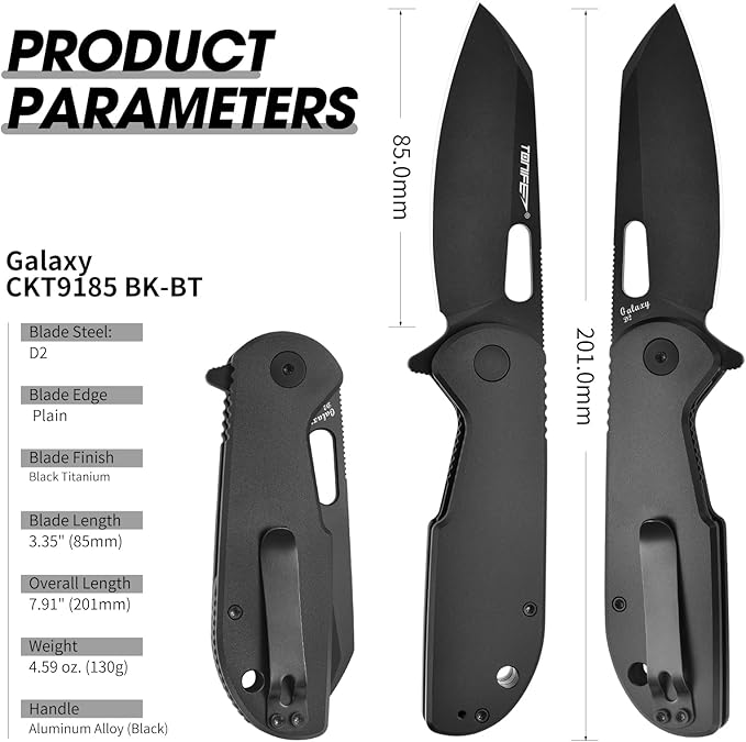 TONIFE Galaxy EDC Folding Pocket Knife with D2 Steel Blade and Aluminum Handle Compact Outdoor Tool for Camping and Everyday Carry (Black Titanium)