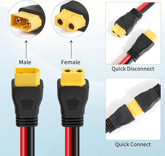 Ansoufien 10AWG XT60 Extension Cable 20FT XT60 Cable with Male to Female Connector for Portable Power Station Solar Panel RC Battery
