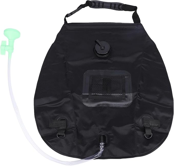 Solar Shower Bag 20L Camping Shower Bag with Switchable Shower Head Outdoor Bathing Essential for Beach Swimming Traveling Hiking Climbing (Black)