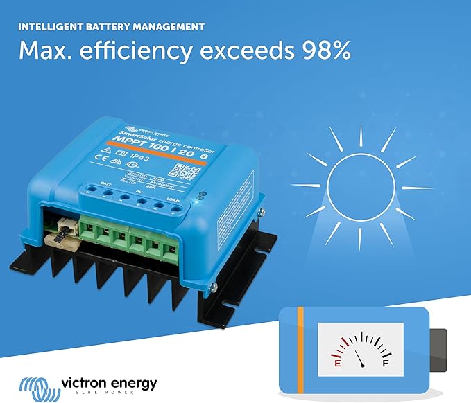 Victron Energy SmartSolar MPPT Solar Charge Controller (Bluetooth) - Charge Controllers for Solar Panels - 100V 20 amp 48-Volt