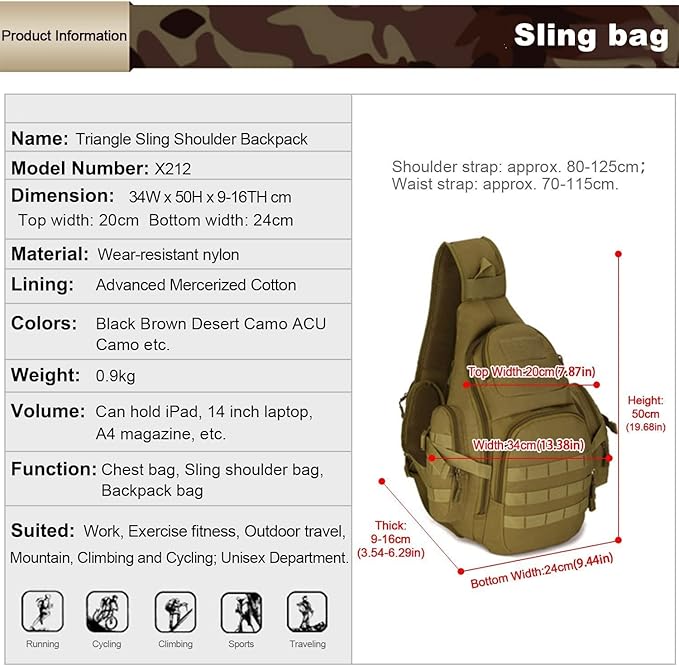 UNISTRENGH Tactical Military Sling Chest Daypack Crossbody MOLLE Laptop Backpack Large Shoulder Duffel Bags Gear Duty Pack (Black)