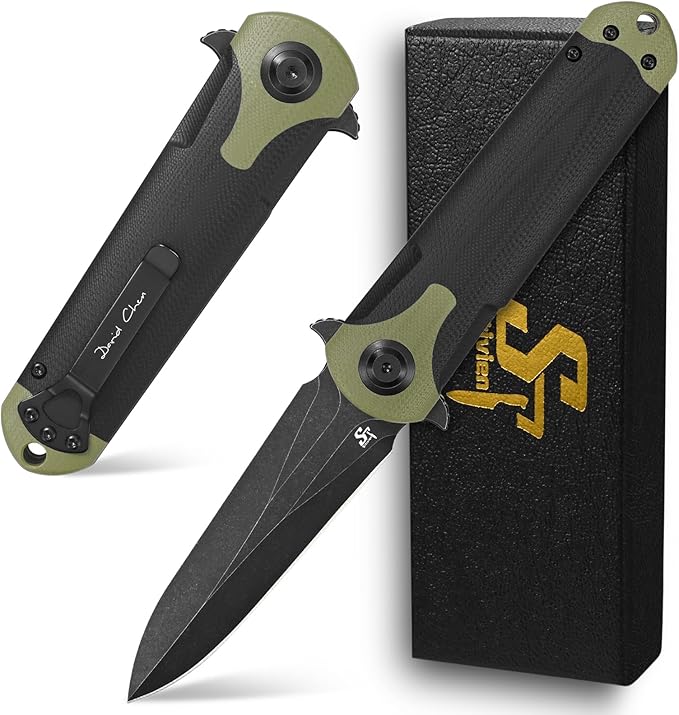 Sitivien ST158 Folding Pocket KnifeTitanium Plating Black Stonewashed DC53 Steel Blade with G10 Handle Chinese Zodiac Series EDC Tool Knife for Outdoor CampingHikingHuntingFishing(Black+Green) …