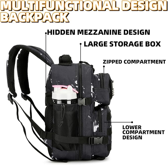 9L Mini Tactical Backpack for Men and Women Tactical Backpack Small for Hiking Small Tactical Bag (Black Lightning)
