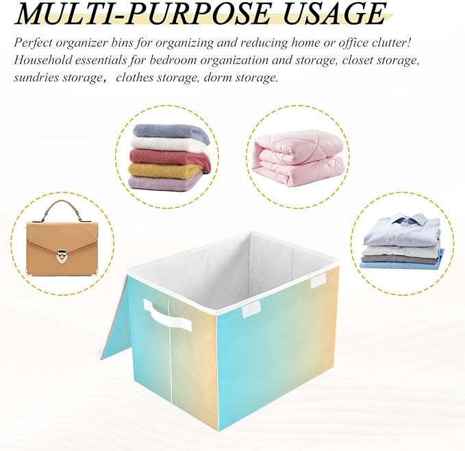 Blue Yellow Gradient Storage Bins with Lids Foldable Book Storage Boxes for Storage for Office Supplies Home Decor