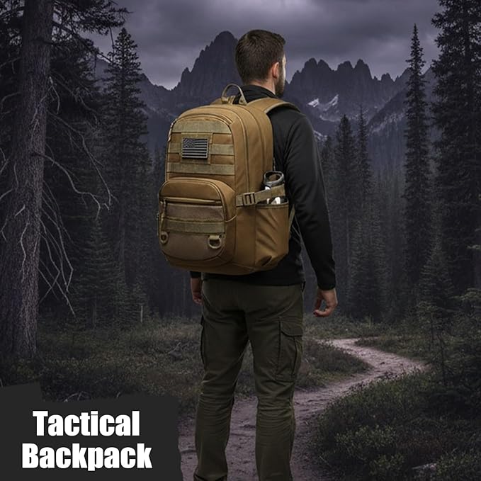 25L Military Tactical Backpack - Molle Army 3 Days Assault Pack Out Bag Hiking Rucksack Brown