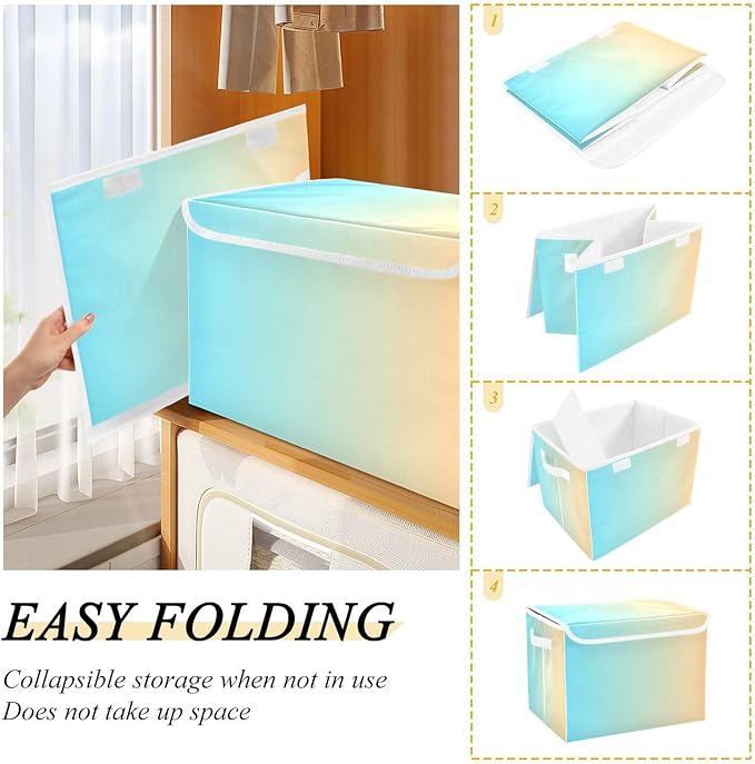 Blue Yellow Gradient Storage Bins with Lids Foldable Book Storage Boxes for Storage for Office Supplies Home Decor