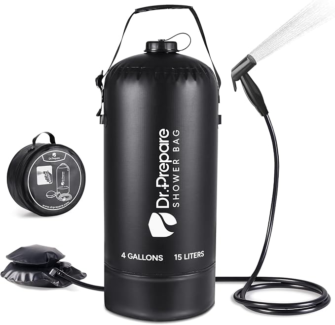 DR.PREPARE Portable Shower for Camping 4/5 Gallons Camping Shower Bag Portable Outdoor Shower with Pump for Hiking Climbing Pet Cleaning Car Washing Beach &amp Emergency
