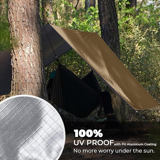 Bearhard Waterproof Camping Tarp Lightweight Hammock Rain Fly UV Protection and PU 3000mm Waterproof Backpacking Tarp Tent Footprint or Shelter Kit for Hiking and Outdoor Adventure