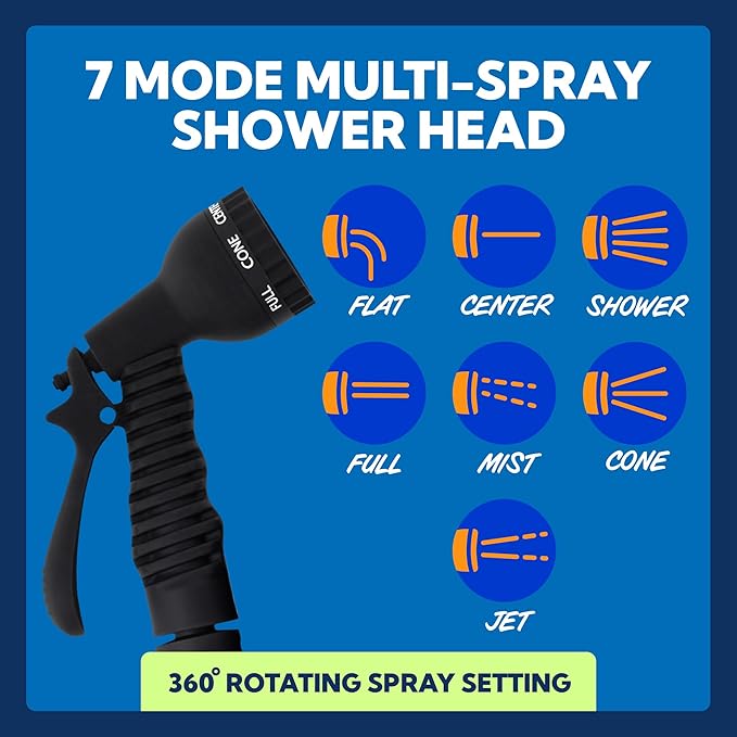 SUN NINJA Portable Shower Camping Shower with 7 Mode Shower Head Neoprene Cover Helps Keep Water Warm High Pressure Hose Easy to Carry