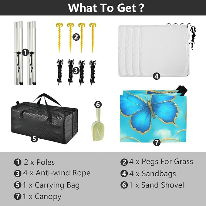 Beach Canopy with Windproof Ropes &amp Sandbags Beach Tent Sun Shade Sun Shelter for Camping Trips Fishing Backyard Fun or Picnics Butterfly