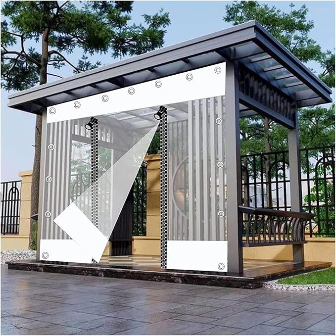 Outdoor Clear Waterproof Tarpaulin Curtains Weatherproof PVC Tarpaulin with Zipper Pergola Patio Porch Gazebo Transparent Side Panels with Grommets Customizable