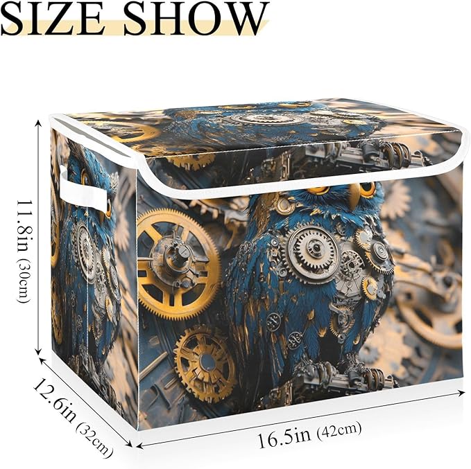 Storage Cube with Lid Steampunk Owl Print 16.5×12.6×11.8 IN Collapsible Large Capacity Foldable Storage Basket Bin Organizer