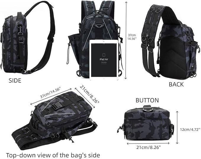 Mint &amp Moss Tactical Backpack for Men Water Resistant Tackle Backpack with Rod Holder &amp Tackle Box Kit Lightweight Sling Fishing Bag for Trekking Survival Camping Fitness Travel (Camo)