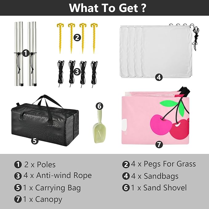 Beach Canopy with Windproof Ropes &amp Sandbags Beach Tent Sun Shade Sun Shelter for Camping Trips Fishing Backyard Fun or Picnics Cherry