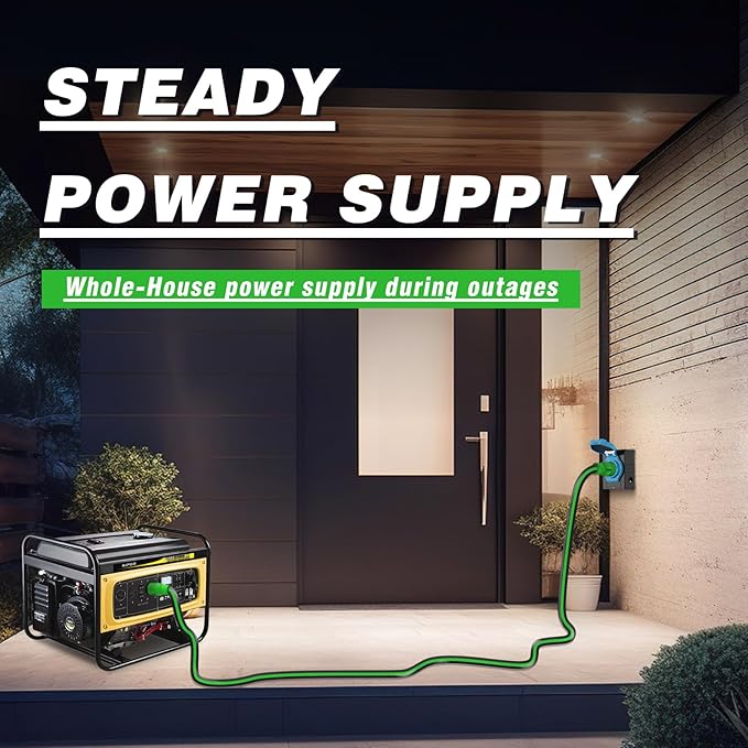 4 Prong 30 Amp Extension Generator Cord 25FT NEMA L14-30P/L14-30R Standard Plug 125/250 Volt Up to 7500 Watts Twist Lock Power Cord for Manual Transfer Switch (Black&ampGreen)