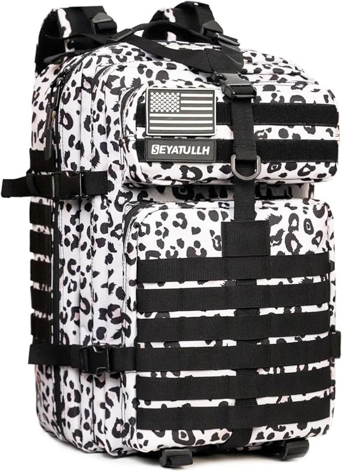 45L Military Tactical Backpack for Men &amp Women Bug Out Bag Assault pack Molle Daypack Hiking Trekking Rucksack (Leopard print)
