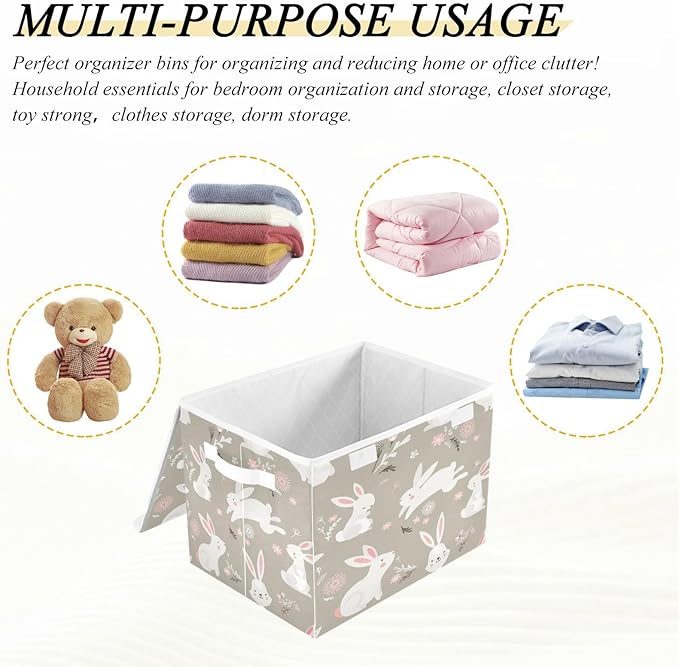 YETTASBIN Easter Bunny Storage Basket with Lid and Handles Large Collapsible Fabric Storage Bins Durable Storage Organizer for Shelves Closet Bedroom School Office Home Decor