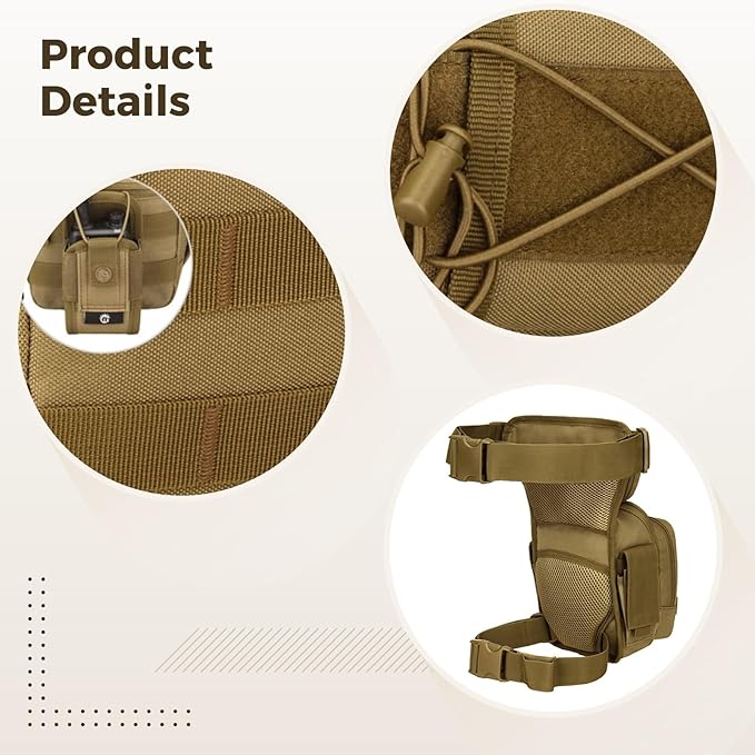 Tactical Drop Leg Pack Waterproof Polyester Pouch With Adjustable Straps For Hiking Fishing Outdoor Photography And Camping