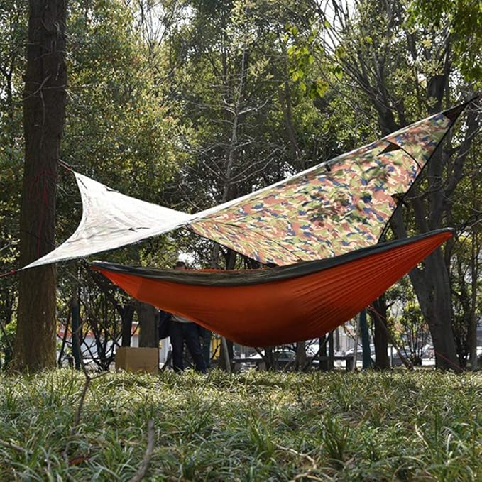 Portable Outdoor Hammock Tent Tarp Shelter Waterproof and Sunscreen Reinforced Nylon Webbing Lightweight and Easy to Carry 275x275cm for Camping Traveling and Fishing (Dead Leaf Camouflage)
