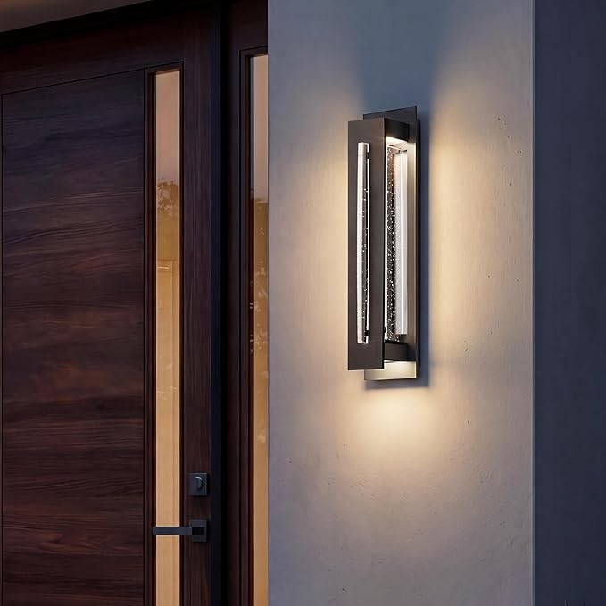 Kichler River Path 23 LED Outdoor Wall Light in Textured Black 1-Light Contemporary Exterior Wall Sconce with Clear Seeded Glass 3000K (23 H x 5.5 W) 49946BKTLED