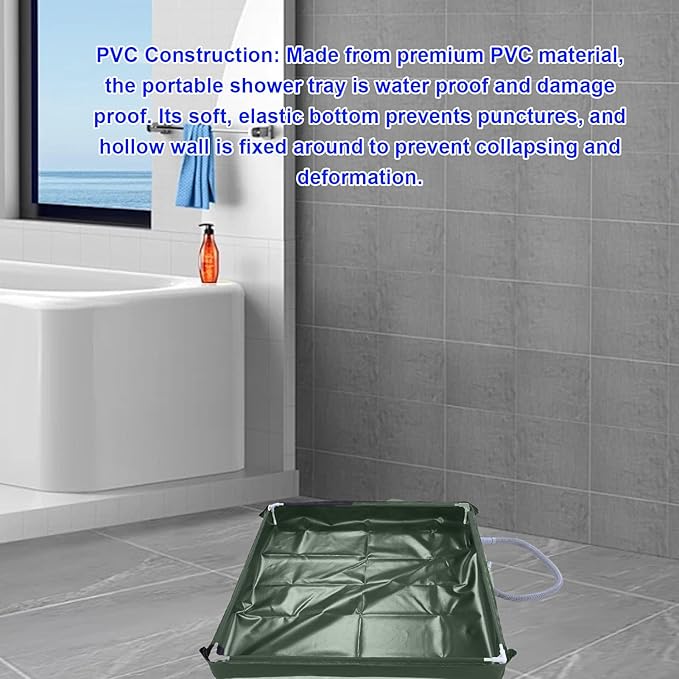 Portable Shower Pan Foldable Shower Base Floor with Detachable Drain Pipe for Camping RV Outdoor Indoor