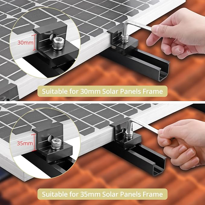 Anbte Solar Panel Bracket Kit 6 Pcs 7.87 in Aluminium Solar Panel Mounting Rail 30mm/35mm Solar Panel End Clamps Solar Panel Brackets for Metal Roof Tin Roof Flat Roof Sheet Roof Black