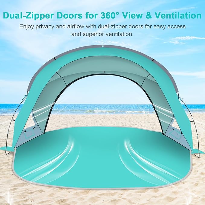 Gorich Beach Tent Sun Shelter with UPF50+ UV Protection for 1-2/3/4-5/6-7 Person Lightweight &amp Portable Beach Shade Canopy with 2 Zippered Doors Easy Setup Family Beach Umbrella