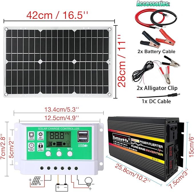 Complete 10000W Solar Panel Kit with Pure Sine Wave Inverter &amp 50A Charge Controller for Marine RV(50W)