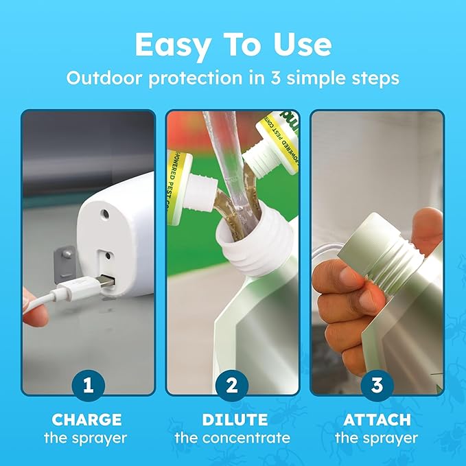 BugMD Pest Defense Pro Peppermint Oil Bug Spray &amp Mosquito Repellent Outdoor Patio - Ant Killer &amp Tick Spray for Yard | Plant Powered Electric Sprayer Wand Kit