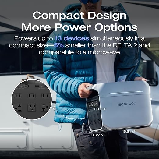 EF ECOFLOW Portable Power Station DELTA 3 Plus with Smart Extra Battery Expand Capacity from 1024Wh to 2048Wh Solar Generator for Emergency Home Backup Outdoor Camping