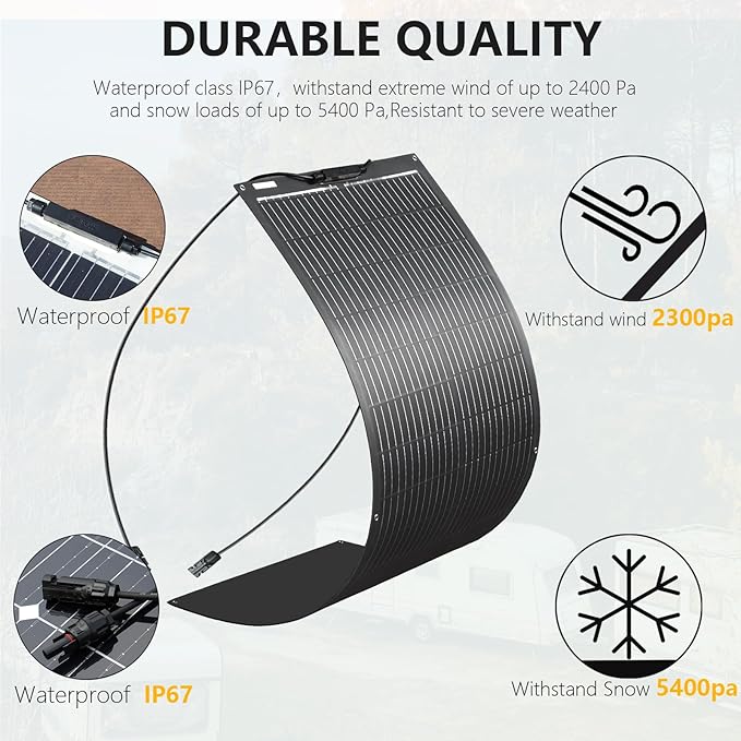 XINPUGUANG Flexible Solar Panel 100W 12V Monocrystalline Solar System kit10A Charge ControllerExtension Cable Charge for Boat RV Cabin Camper12v Battery (100W Solar Panel kit)