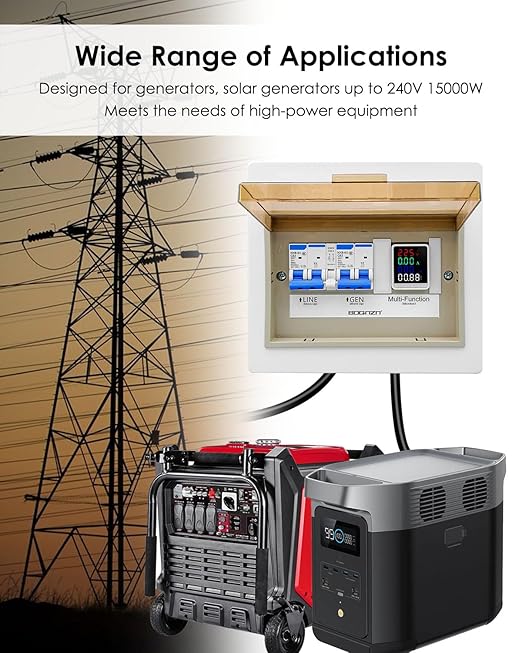 240V 60A Generator Transfer Switch Prewired Transfer Panel with Multi-Function Digital Display Manual Transfer Switch Kit for Portable Generators 15000 Watts Easy Wiring
