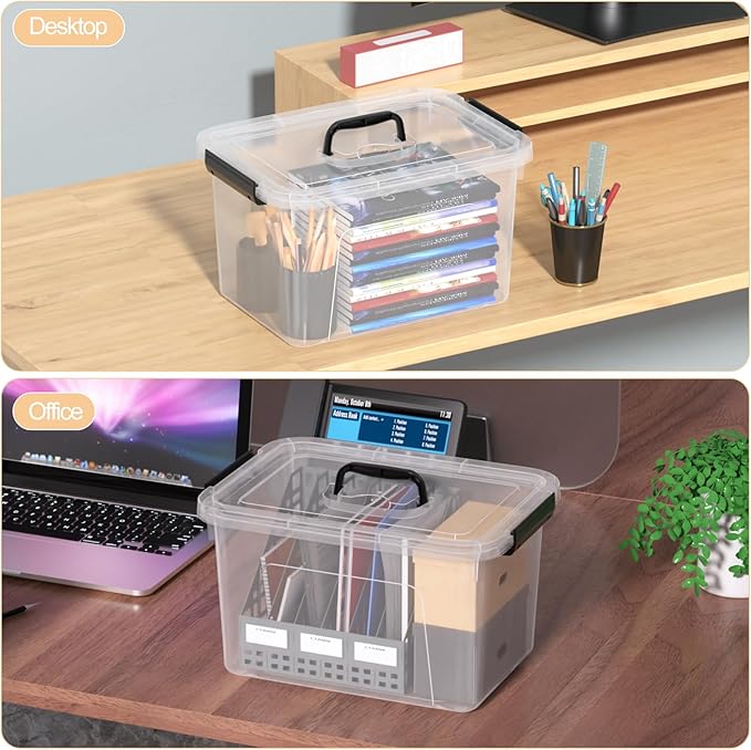 10.5 Quart Clear Plastic Storage Box/Container with Handle Plastic Storage Bin with Lid 4 Packs