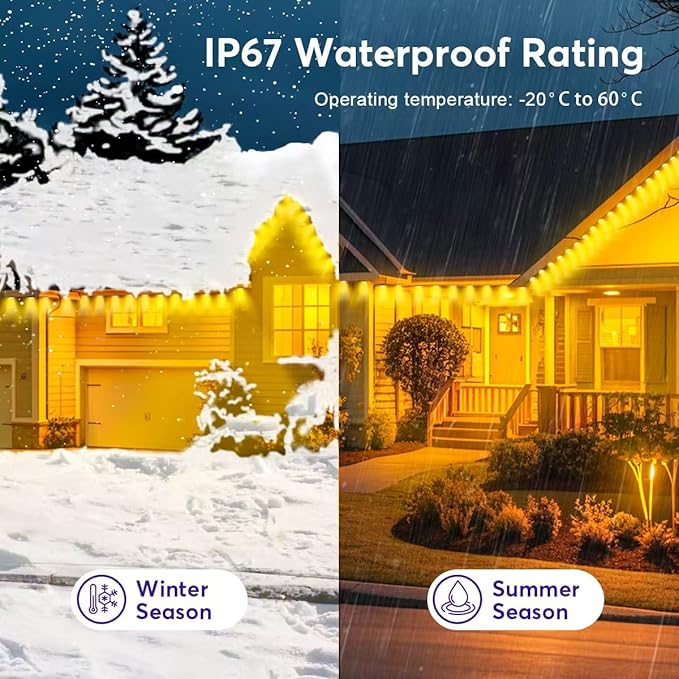 Permanent Outdoor Lights Pro 50ft RGB LED Eaves Lights IP67 Waterproof with Smart App&ampRemote Controlfor ChristmasParty Daily Halloween and All Holiday Decor
