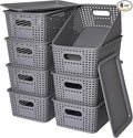 Plastic Storage Baskets with Lid-Plastic Storage Containers Stackable Storage bins: Storage Baskets for Organizing Shelves Drawers Desktop Closet Playroom Classroom Office8 Pack-Gray10.2x7.2x4.1Inch
