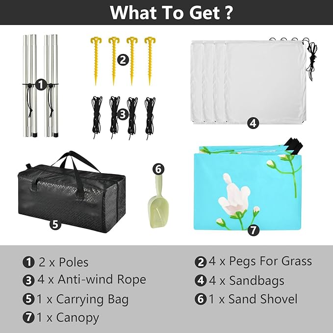 Beach Canopy with Windproof Ropes &amp Sandbags Beach Tent Sun Shade Sun Shelter for Camping Trips Fishing Backyard Fun or Picnics Flowers