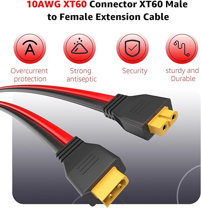 10AWG XT60 Extension Cable XT60 Male to Female Connector Compatible with RC Battery/Solar Portable Power Power Station/Portable Solar Panel(Cable Length 10ft)