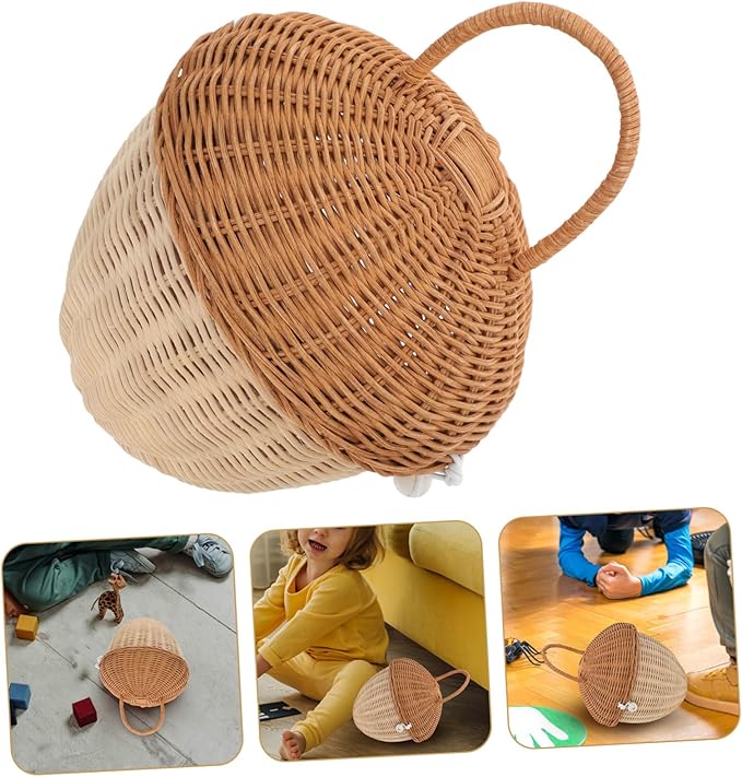 Cabilock Toy Bins for Boys and Girls Rattan Bushel Basket with Lid Boys and Girls Storage Bins Handwoven