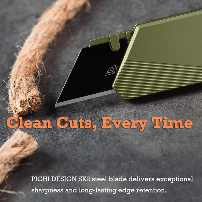 PICHI G9 Aluminum Utility KnifeLightweight Pocket Utility KnifeEDC Pocket KnivesCNC Unibody Quick Change BladeButton Lockfor Men Women Outdoor HikingCampingwith 2 Replaceable Blades (Green)